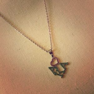 AKA Sorority Pink Green Heart Rhinestone Necklace